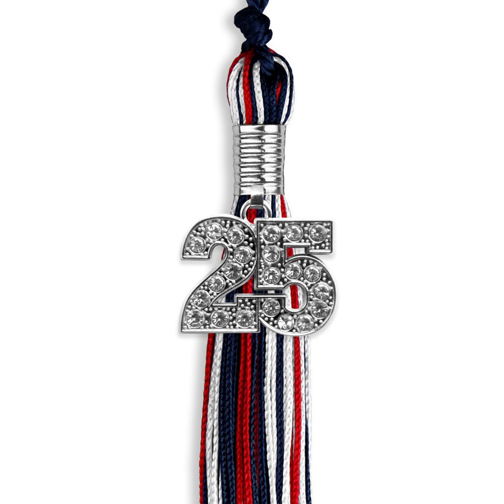 Navy Blue/Red/White Mixed Color Graduation Tassel with Silver Date Drop - Endea Graduation