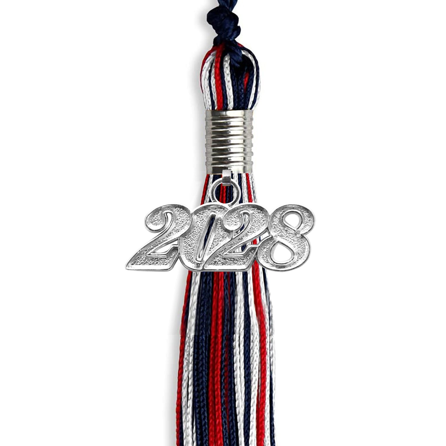 Navy Blue/Red/White Mixed Color Graduation Tassel with Silver Date Drop - Endea Graduation