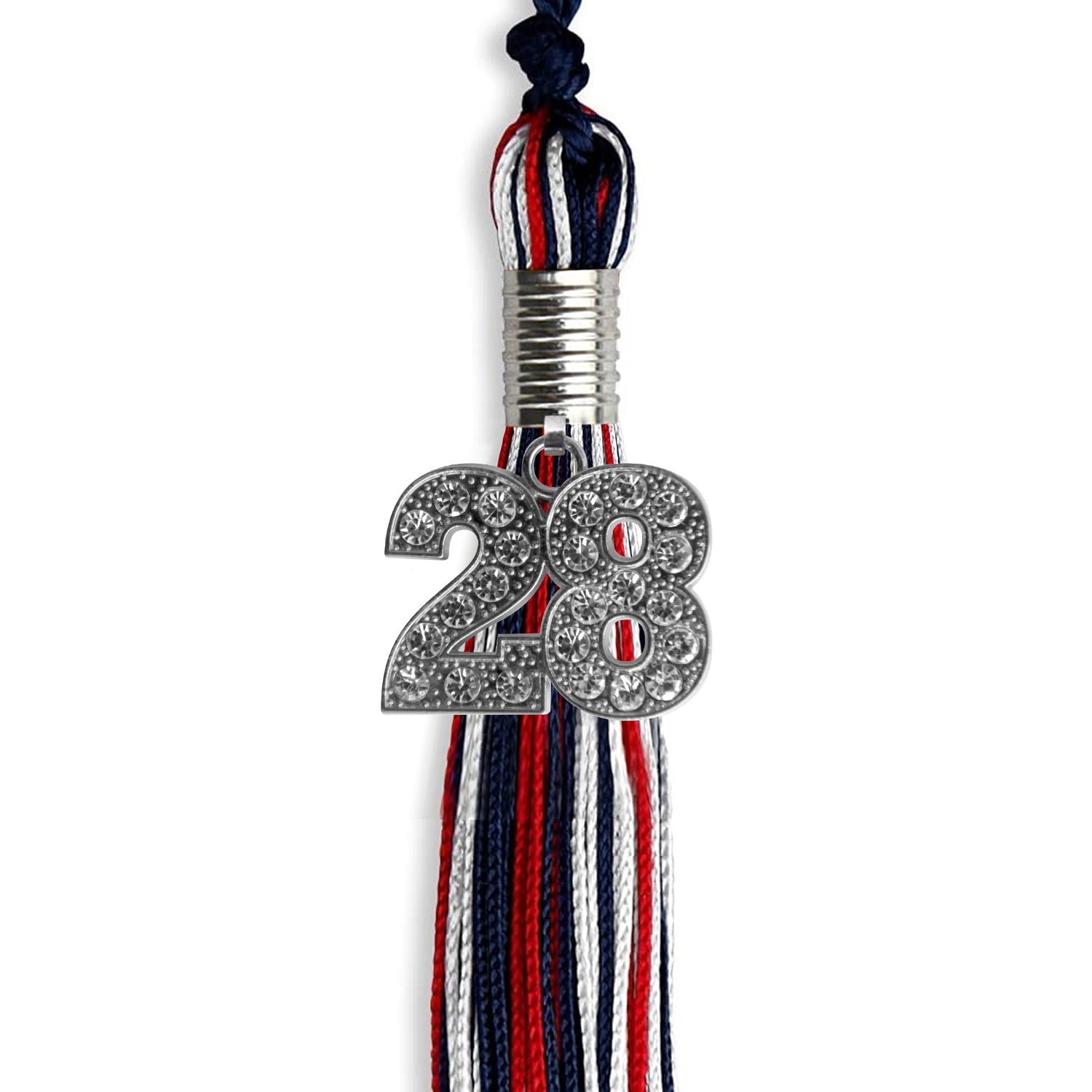 Navy Blue/Red/White Mixed Color Graduation Tassel with Silver Date Drop - Endea Graduation