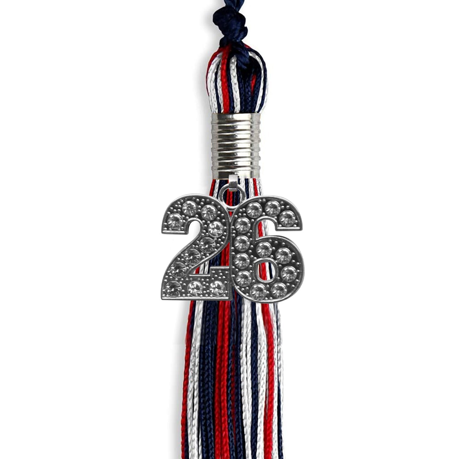 Navy Blue/Red/White Mixed Color Graduation Tassel with Silver Date Drop - Endea Graduation