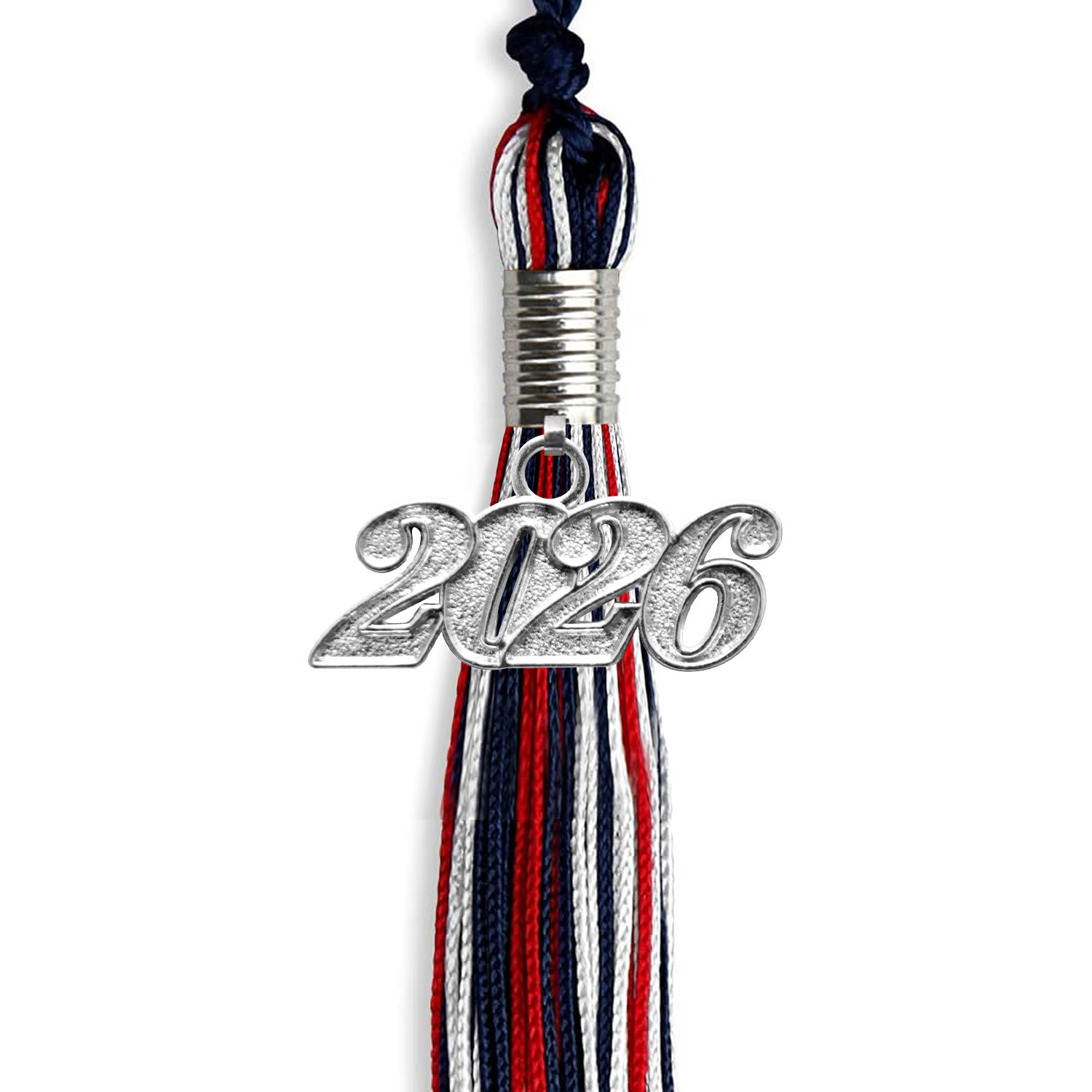 Navy Blue/Red/White Mixed Color Graduation Tassel with Silver Date Drop - Endea Graduation