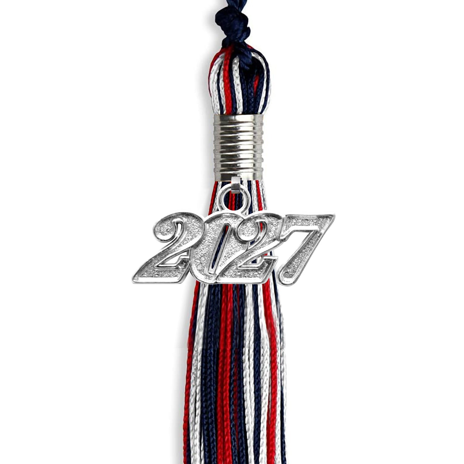 Navy Blue/Red/White Mixed Color Graduation Tassel with Silver Date Drop - Endea Graduation