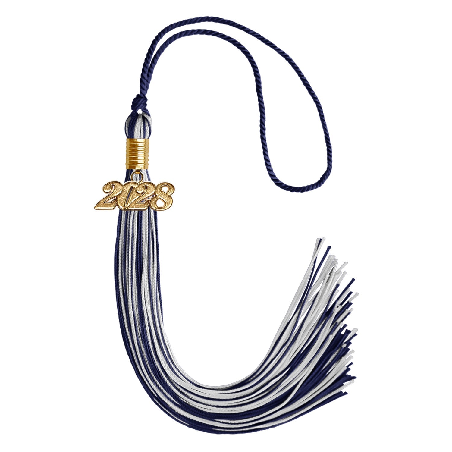 Navy Blue/Silver Green Mixed Color Graduation Tassel with Gold Date Drop - Endea Graduation