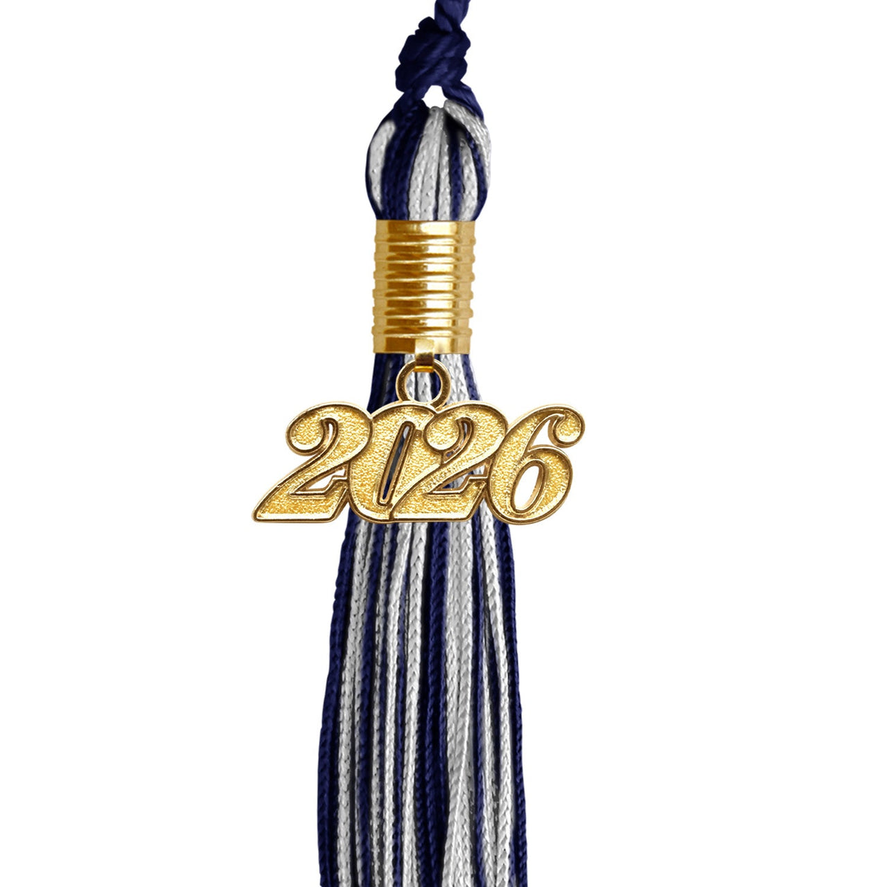 Navy Blue/Silver Green Mixed Color Graduation Tassel with Gold Date Drop - Endea Graduation
