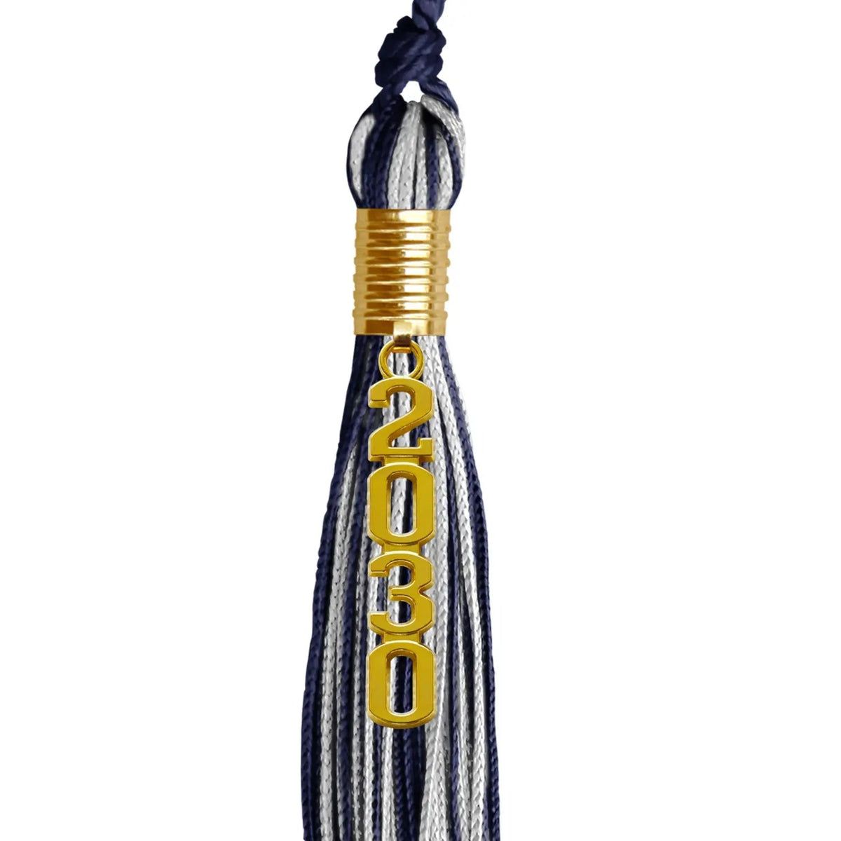 Navy Blue/Silver Mixed Color Graduation Tassel with Gold Stacked Date Drop - Endea Graduation