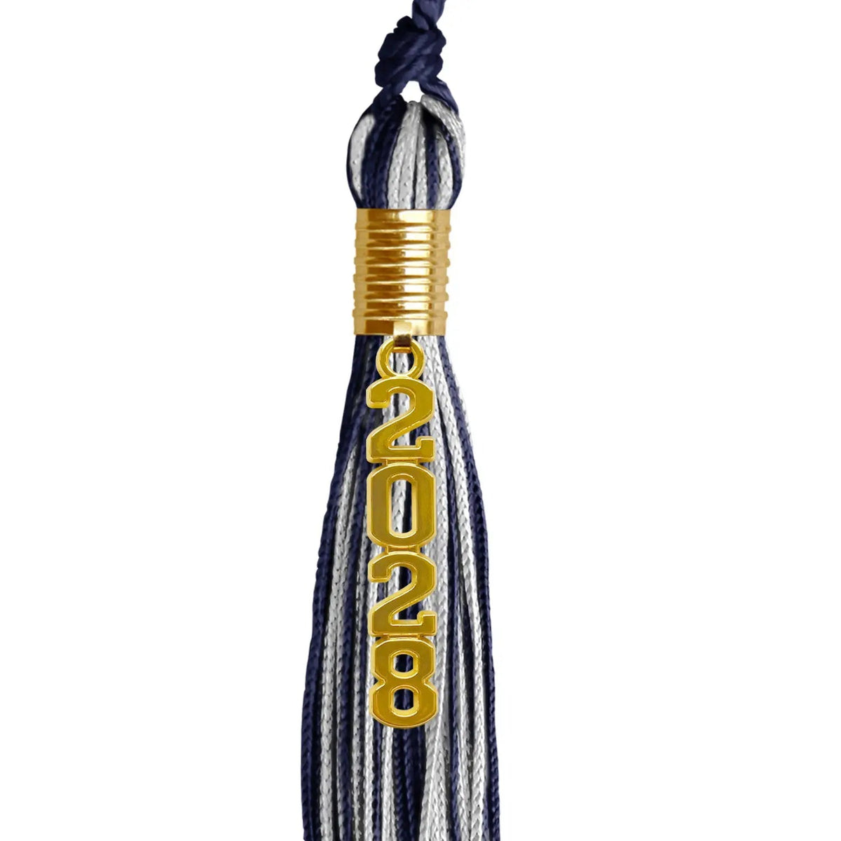 Navy Blue/Silver Mixed Color Graduation Tassel with Gold Stacked Date Drop - Endea Graduation