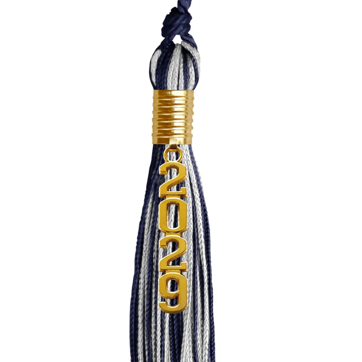 Navy Blue/Silver Mixed Color Graduation Tassel with Gold Stacked Date Drop - Endea Graduation
