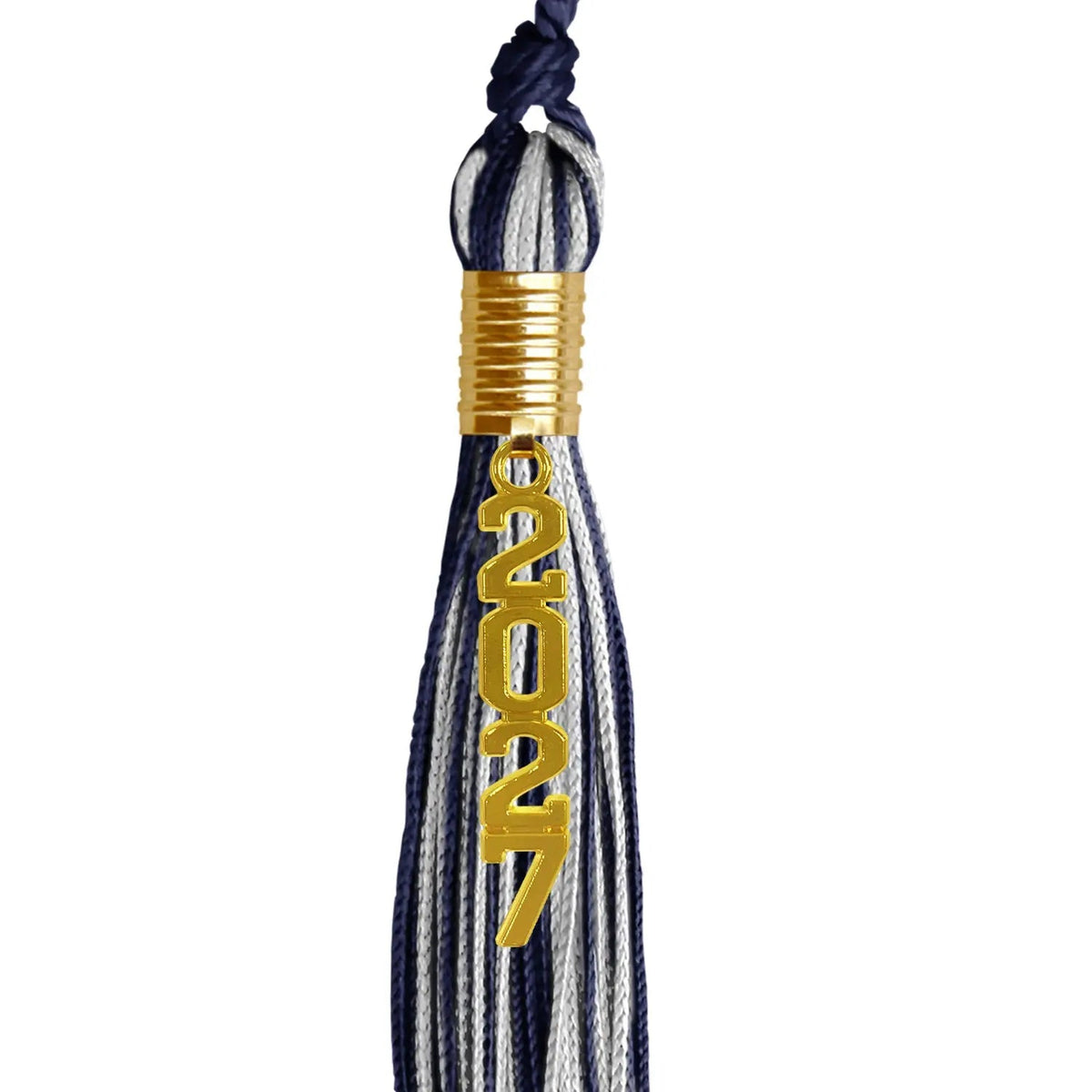 Navy Blue/Silver Mixed Color Graduation Tassel with Gold Stacked Date Drop - Endea Graduation