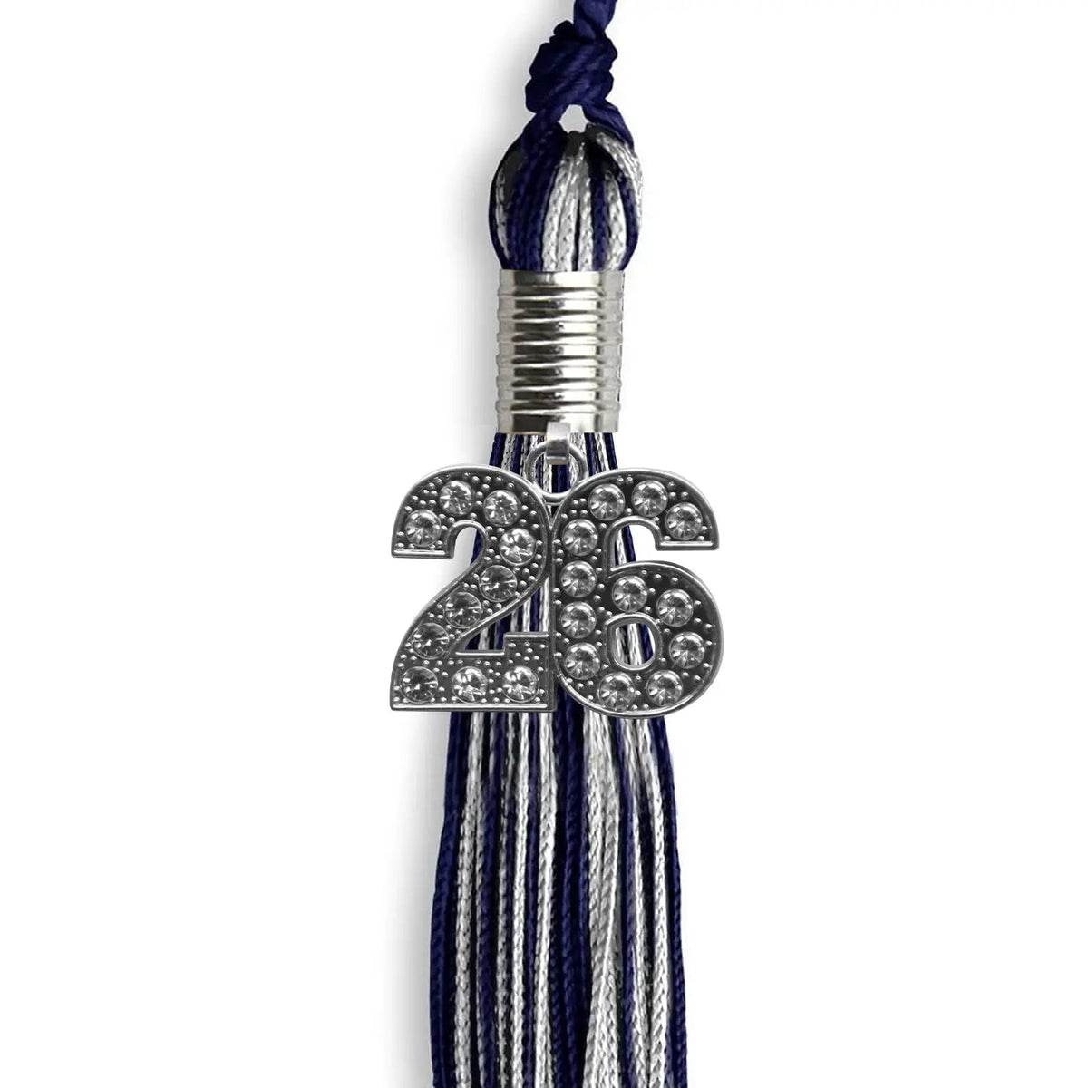 Navy Blue/Silver Mixed Color Graduation Tassel with Silver Bling Charm - Endea Graduation