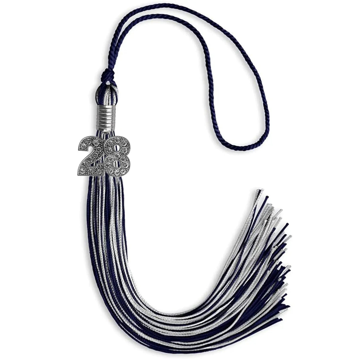 Navy Blue/Silver Mixed Color Graduation Tassel with Silver Bling Charm - Endea Graduation