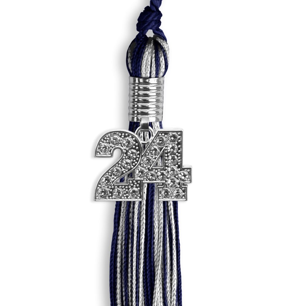 Navy Blue/Silver Mixed Color Graduation Tassel with Silver Date Drop - Endea Graduation