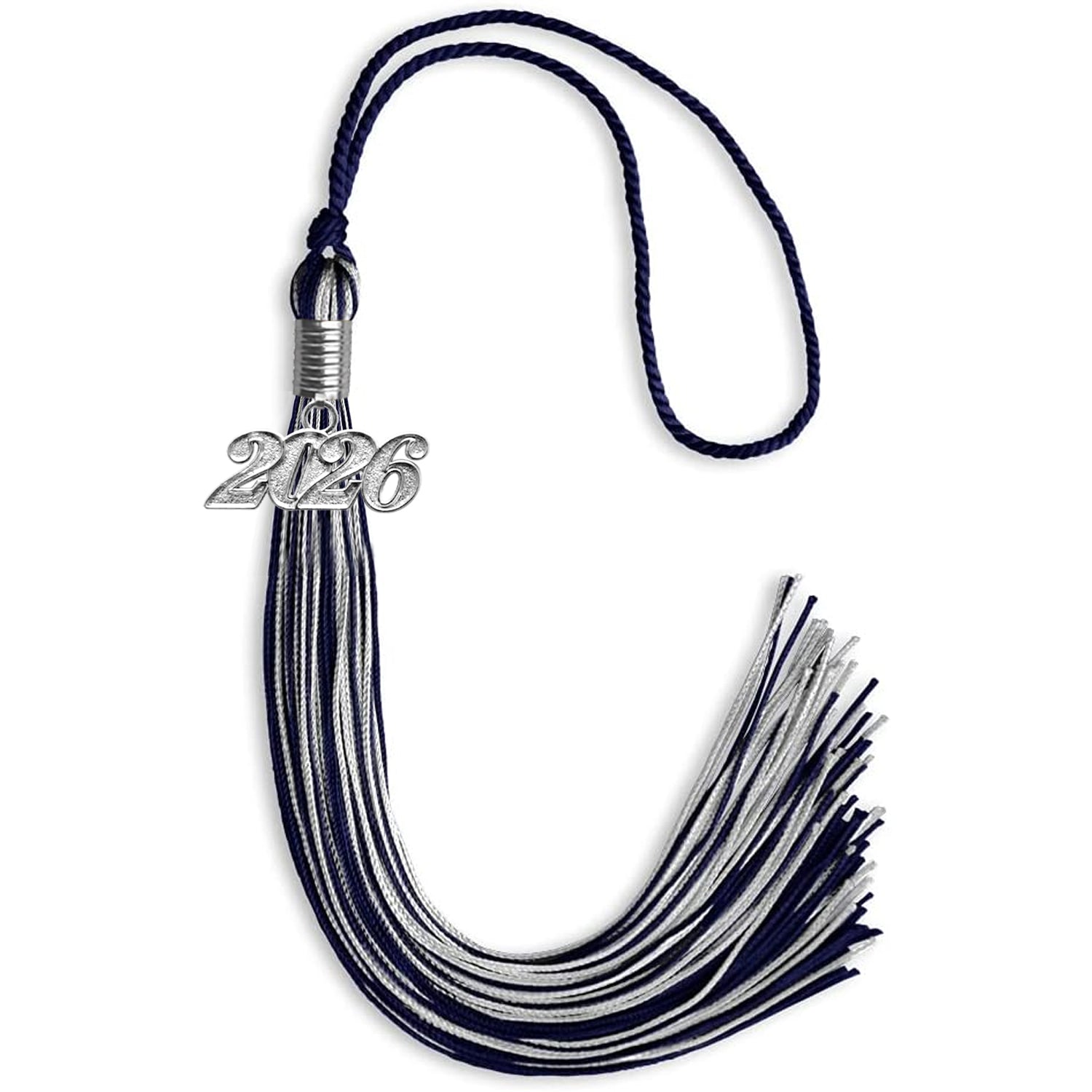 Navy Blue/Silver Mixed Color Graduation Tassel with Silver Date Drop - Endea Graduation