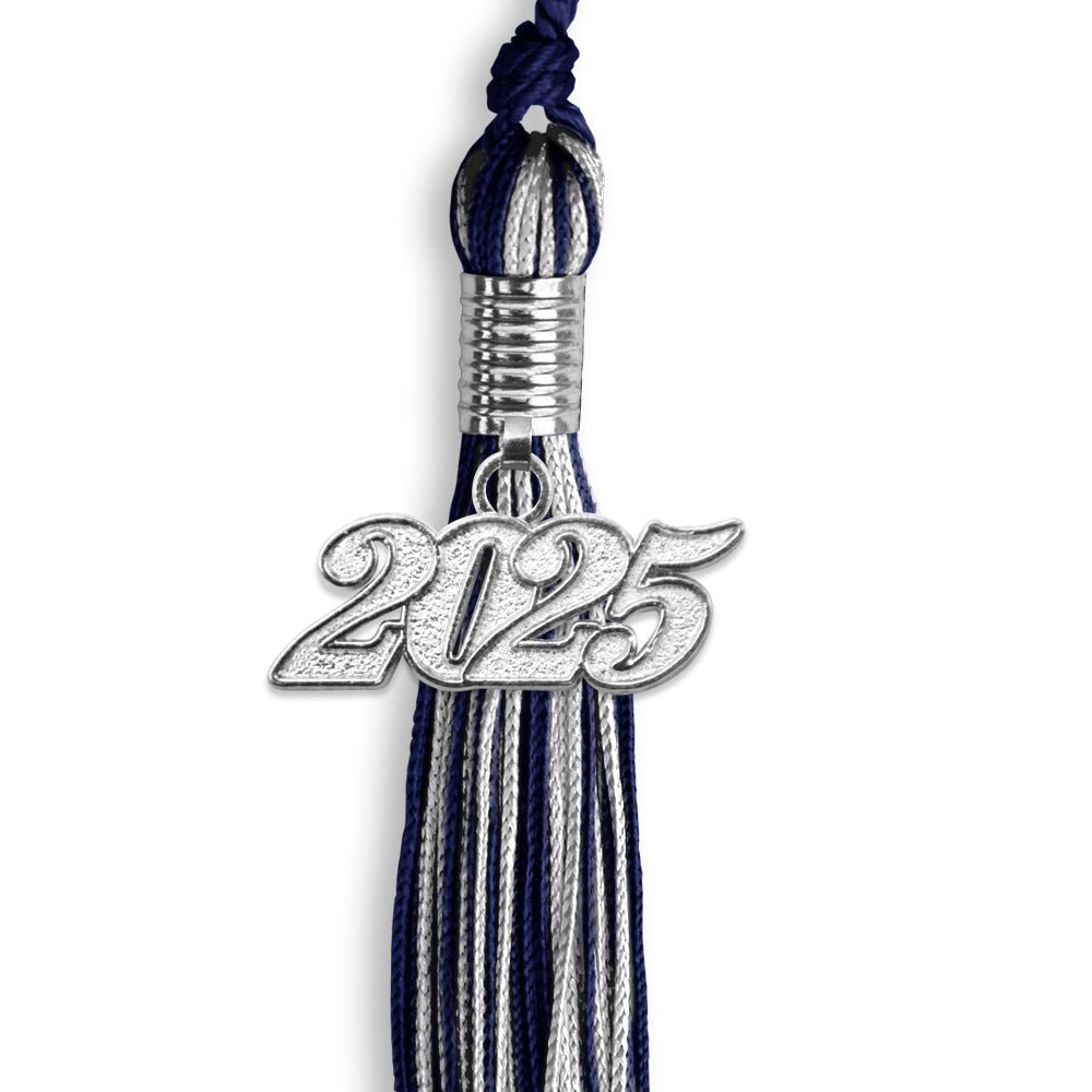 Navy Blue/Silver Mixed Color Graduation Tassel with Silver Date Drop - Endea Graduation