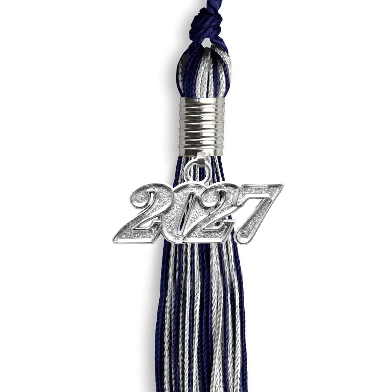 Navy Blue/Silver Mixed Color Graduation Tassel with Silver Date Drop - Endea Graduation