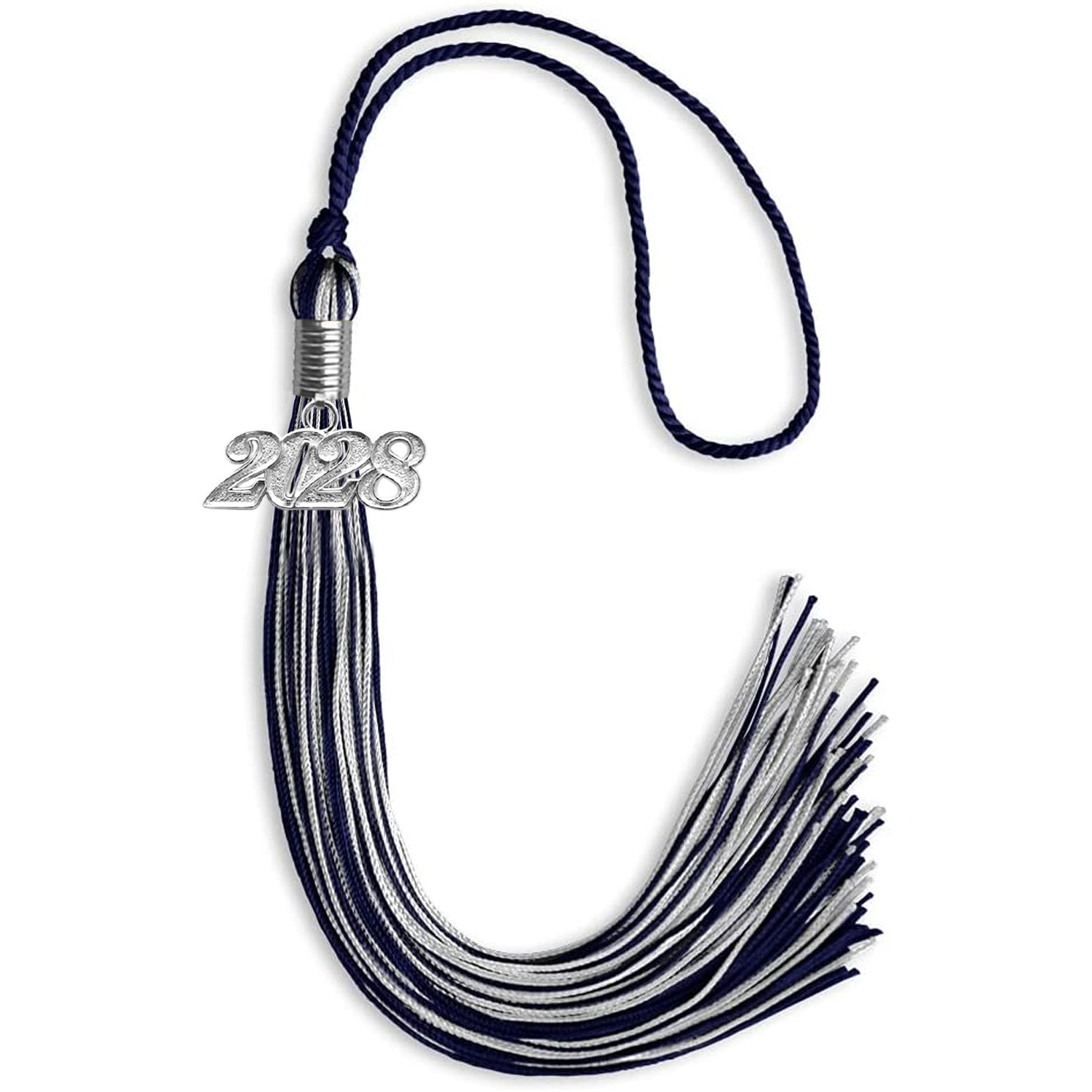 Navy Blue/Silver Mixed Color Graduation Tassel with Silver Date Drop - Endea Graduation