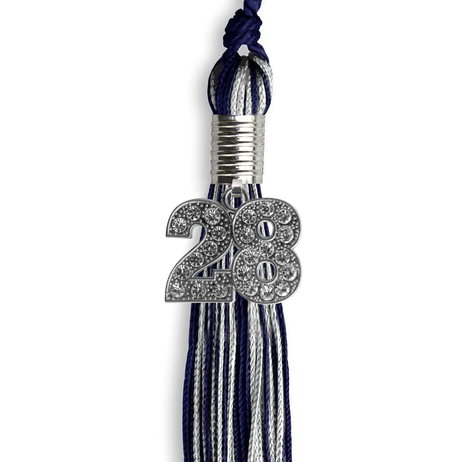 Navy Blue/Silver Mixed Color Graduation Tassel with Silver Date Drop - Endea Graduation