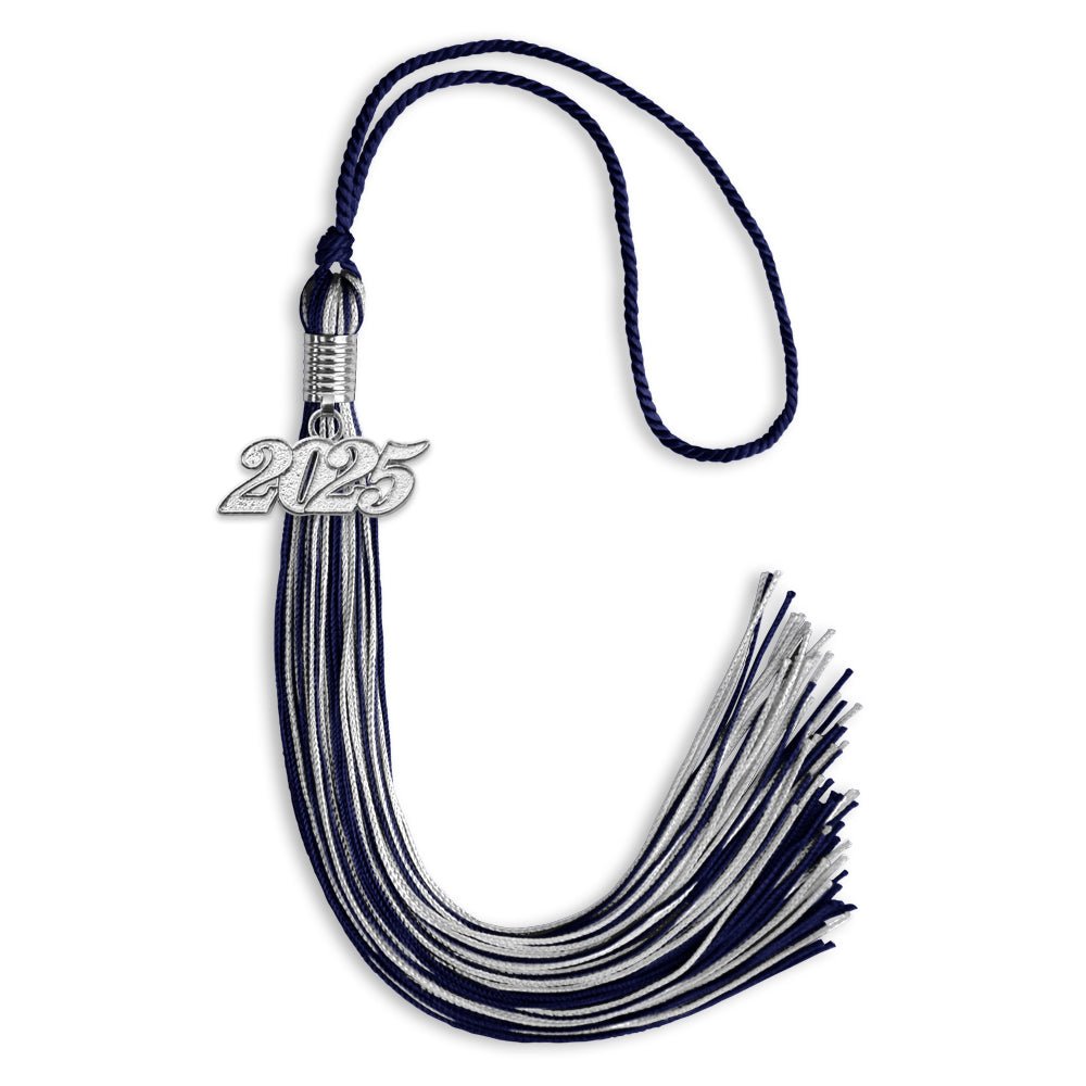 Navy Blue/Silver Mixed Color Graduation Tassel with Silver Date Drop - Endea Graduation
