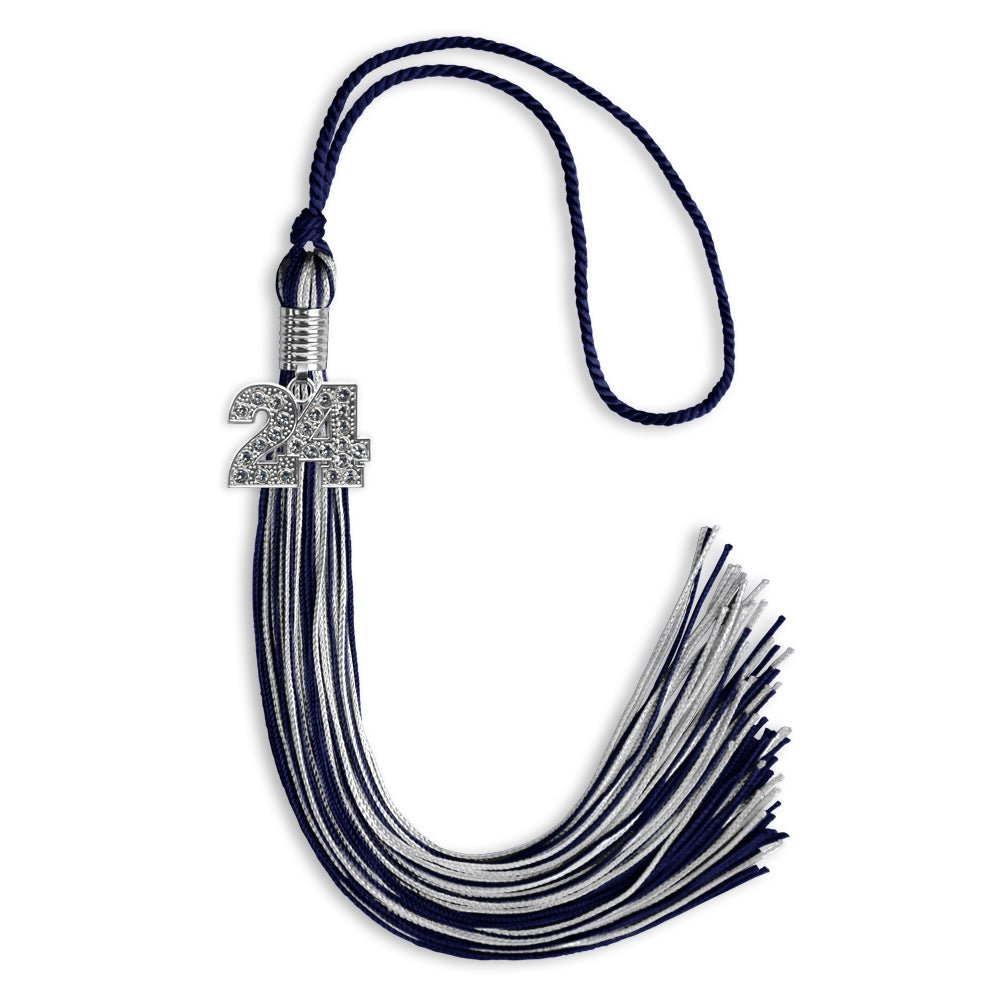 Navy Blue/Silver Mixed Color Graduation Tassel with Silver Date Drop - Endea Graduation