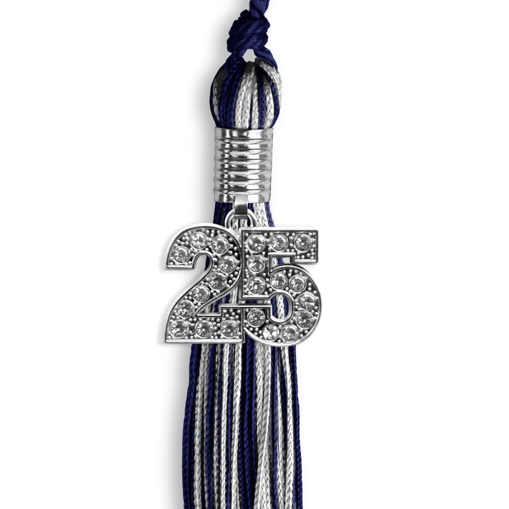 Navy Blue/Silver Mixed Color Graduation Tassel with Silver Date Drop - Endea Graduation