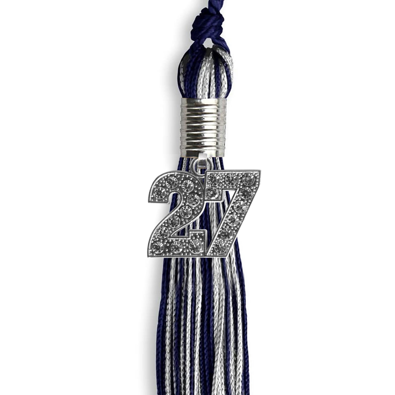 Navy Blue/Silver Mixed Color Graduation Tassel with Silver Date Drop - Endea Graduation