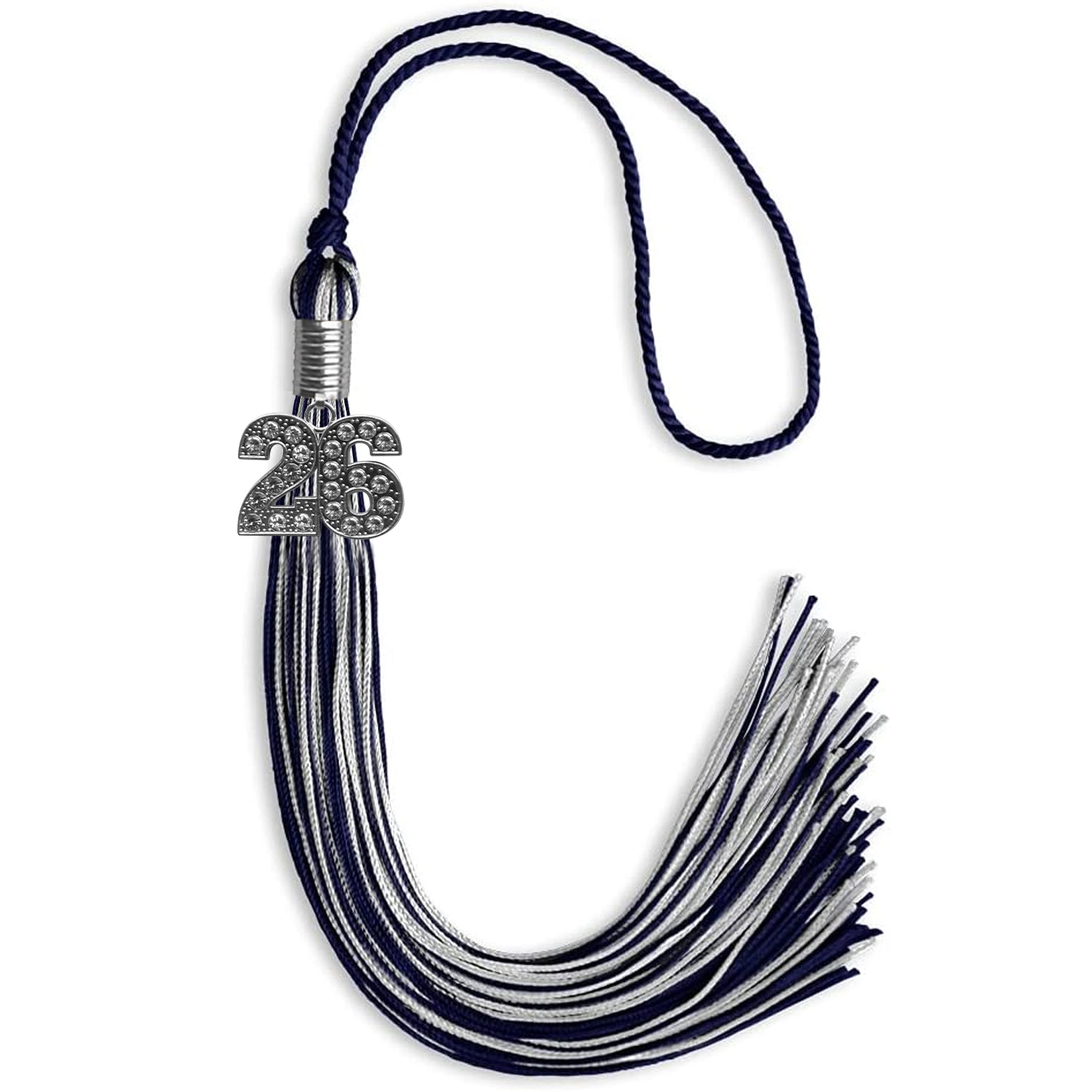 Navy Blue/Silver Mixed Color Graduation Tassel with Silver Date Drop - Endea Graduation