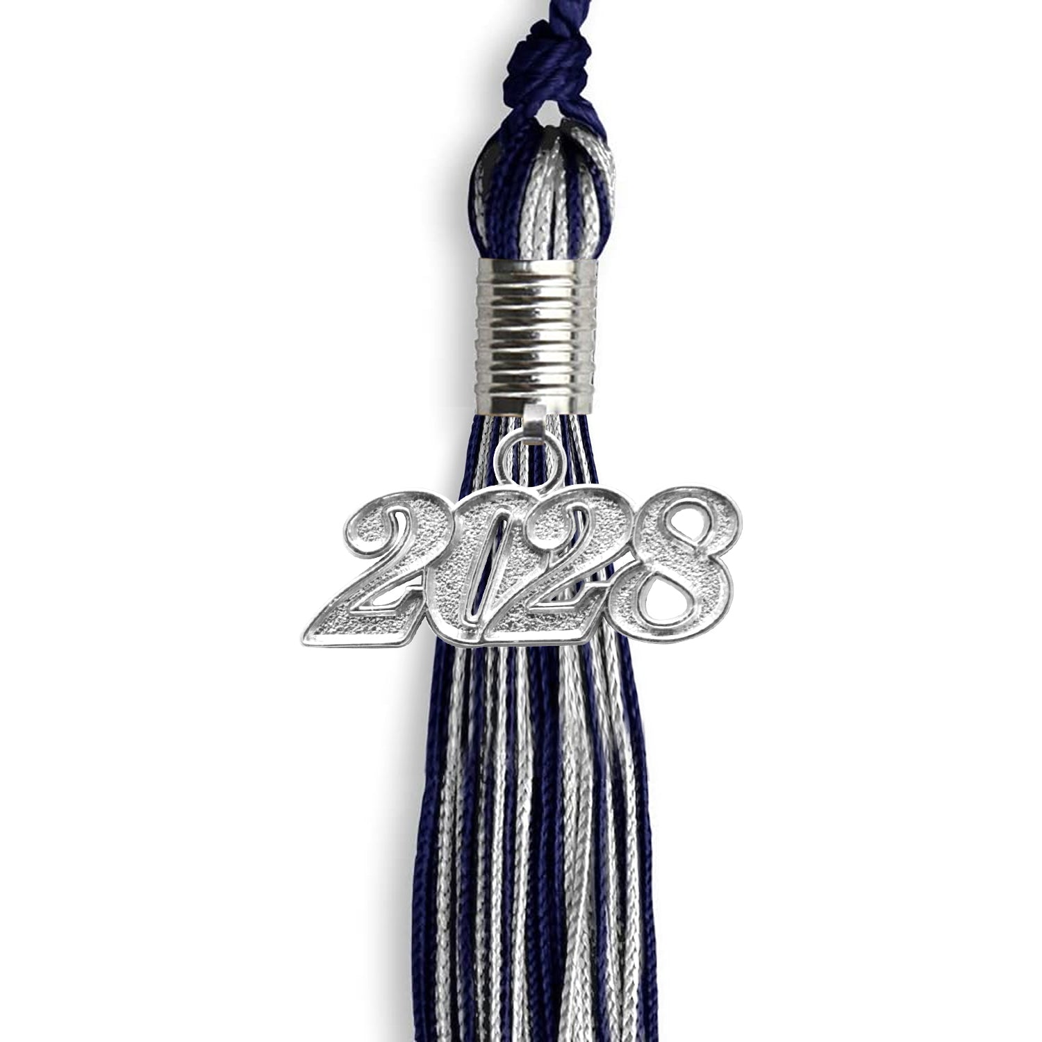 Navy Blue/Silver Mixed Color Graduation Tassel with Silver Date Drop - Endea Graduation