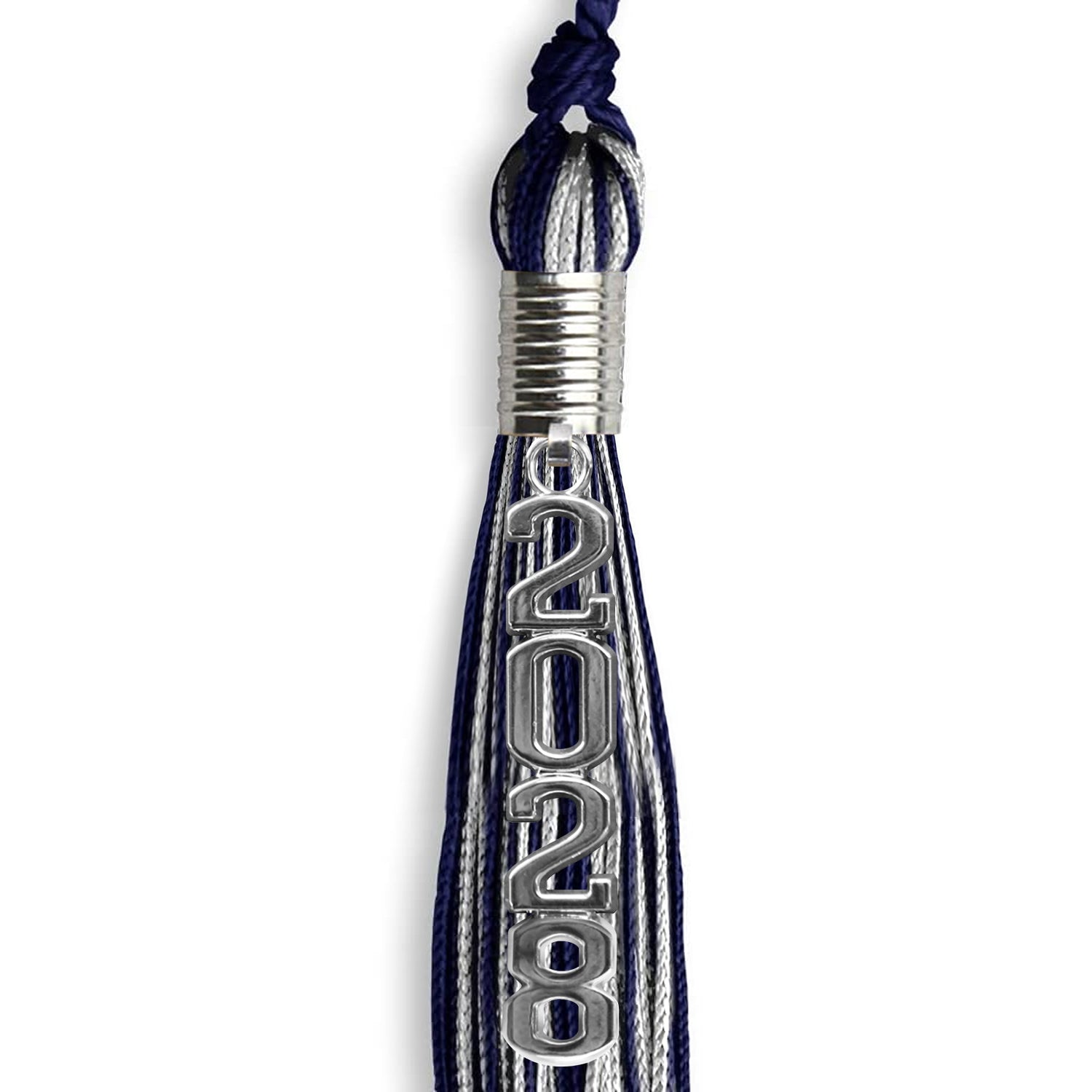 Navy Blue/Silver Mixed Color Graduation Tassel with Stacked Silver Date Drop - Endea Graduation