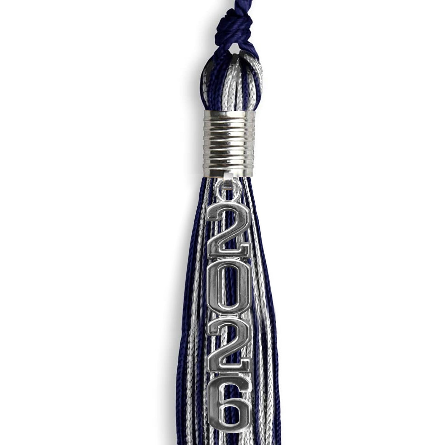 Navy Blue/Silver Mixed Color Graduation Tassel with Stacked Silver Date Drop - Endea Graduation