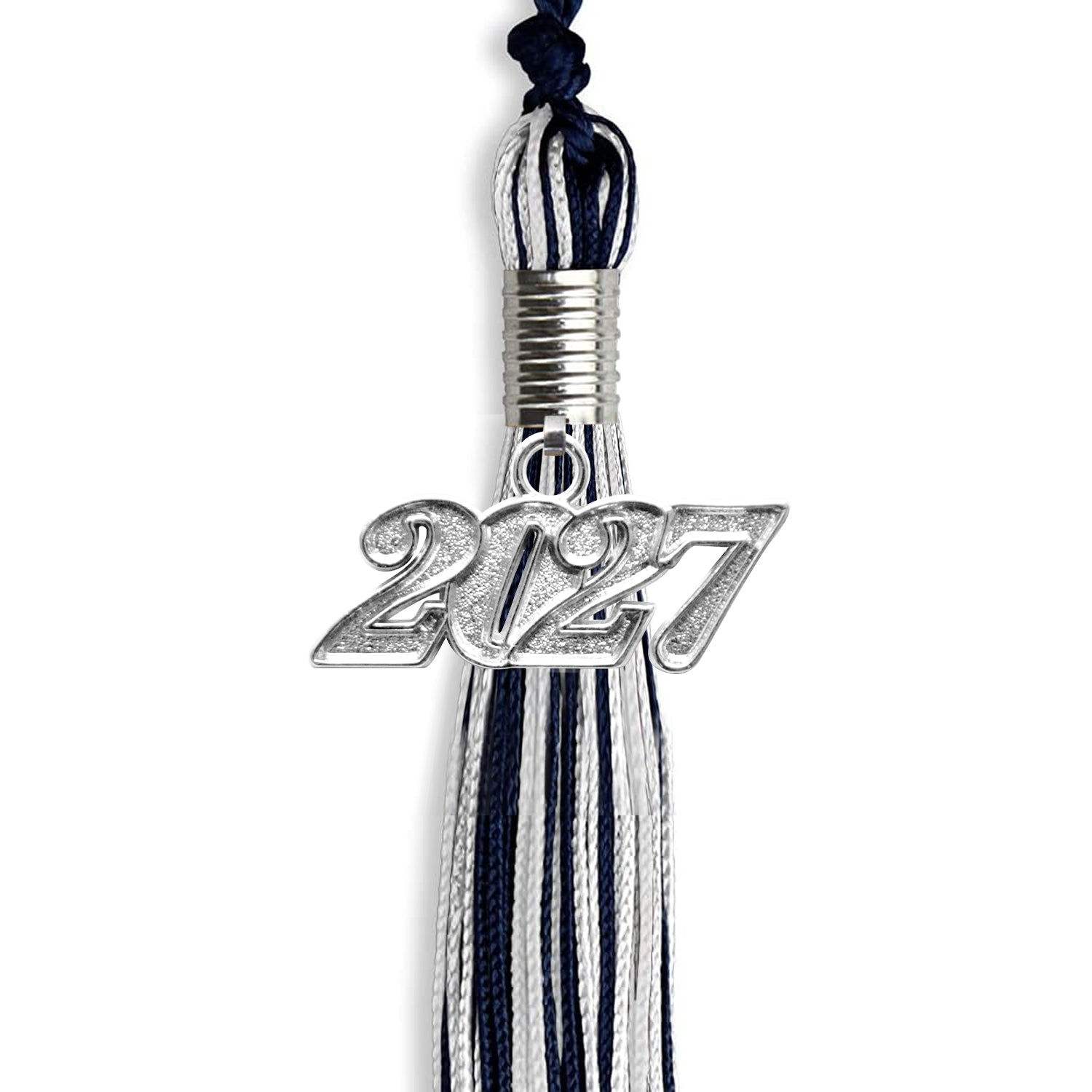 Navy Blue/Silver/White Mixed Color Graduation Tassel with Silver Date Drop - Endea Graduation