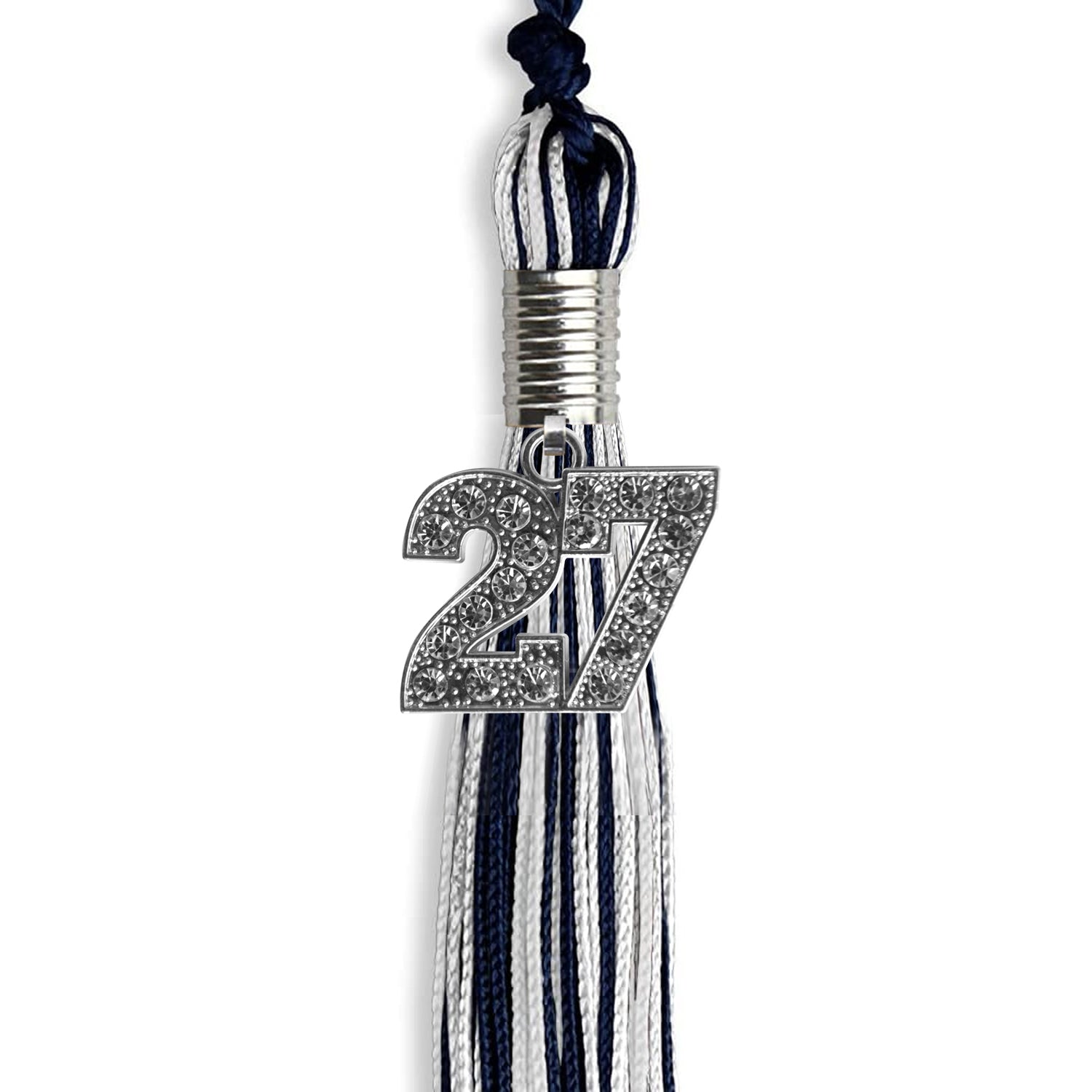 Navy Blue/Silver/White Mixed Color Graduation Tassel with Silver Date Drop - Endea Graduation