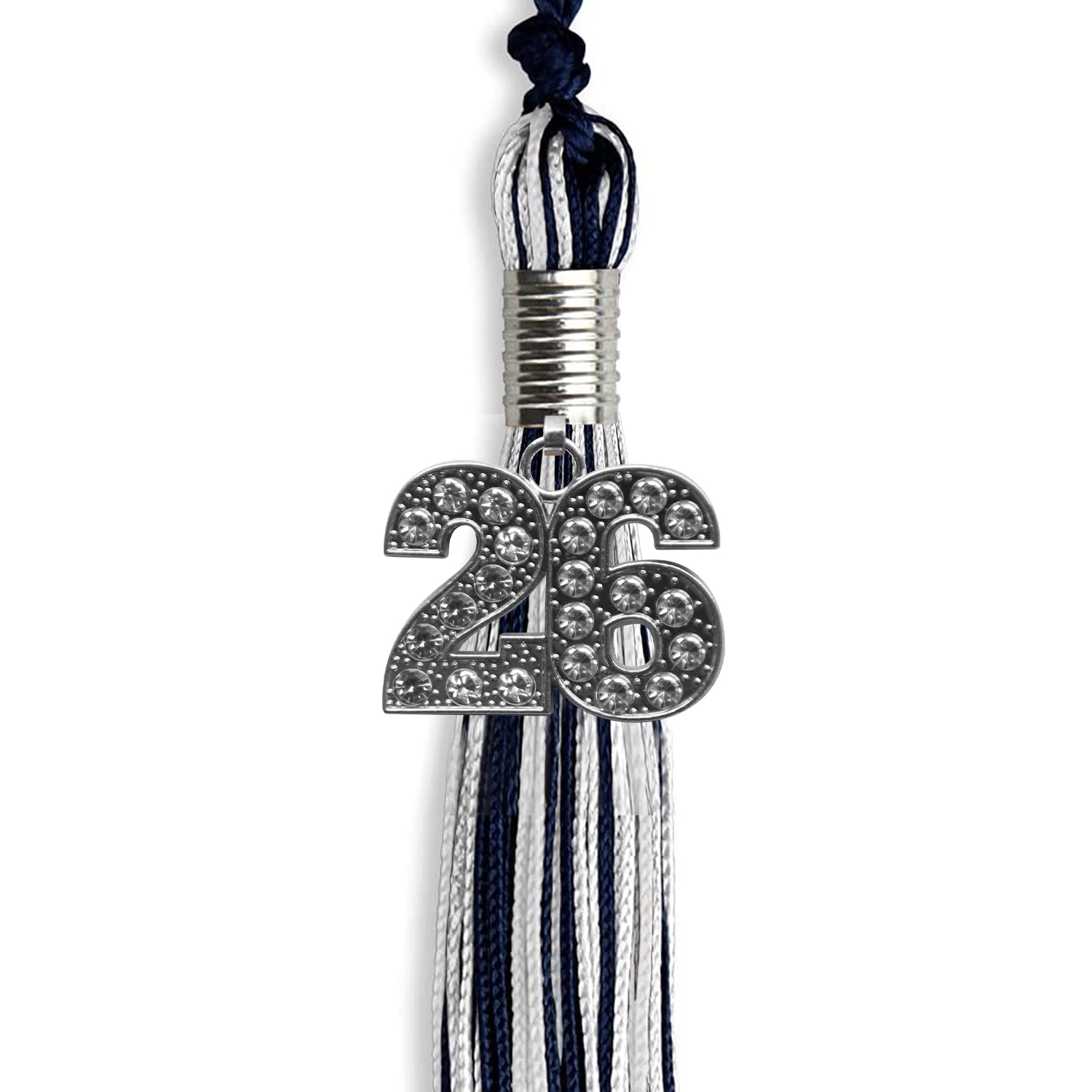 Navy Blue/Silver/White Mixed Color Graduation Tassel with Silver Date Drop - Endea Graduation