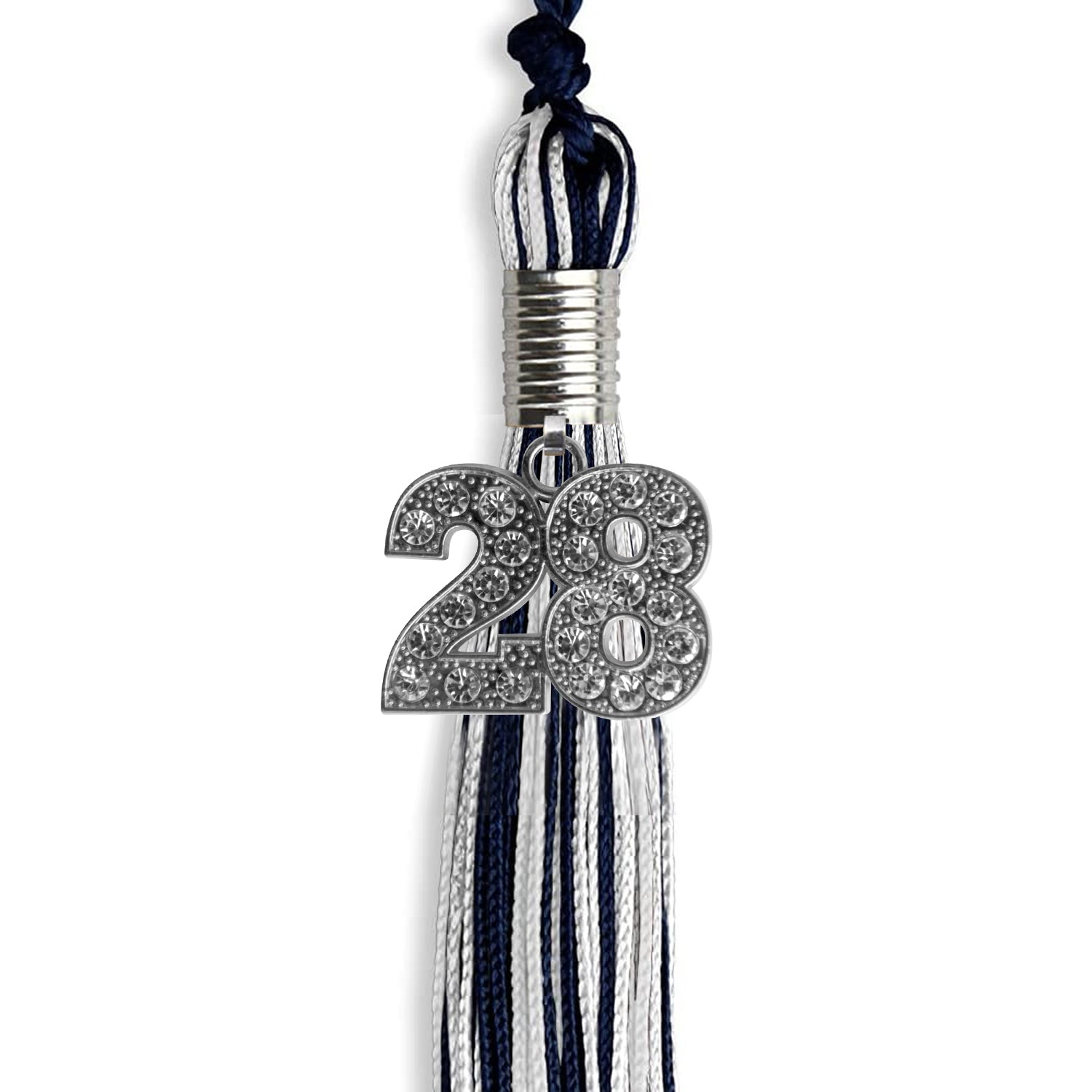 Navy Blue/Silver/White Mixed Color Graduation Tassel with Silver Date Drop - Endea Graduation