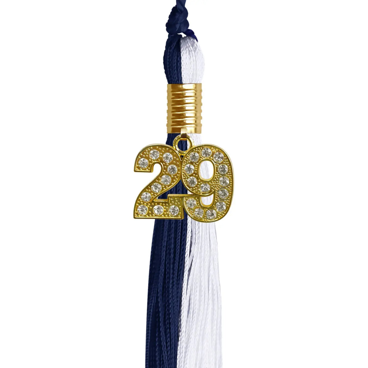 Navy Blue/White Graduation Tassel with Gold Bling Charm - Endea Graduation