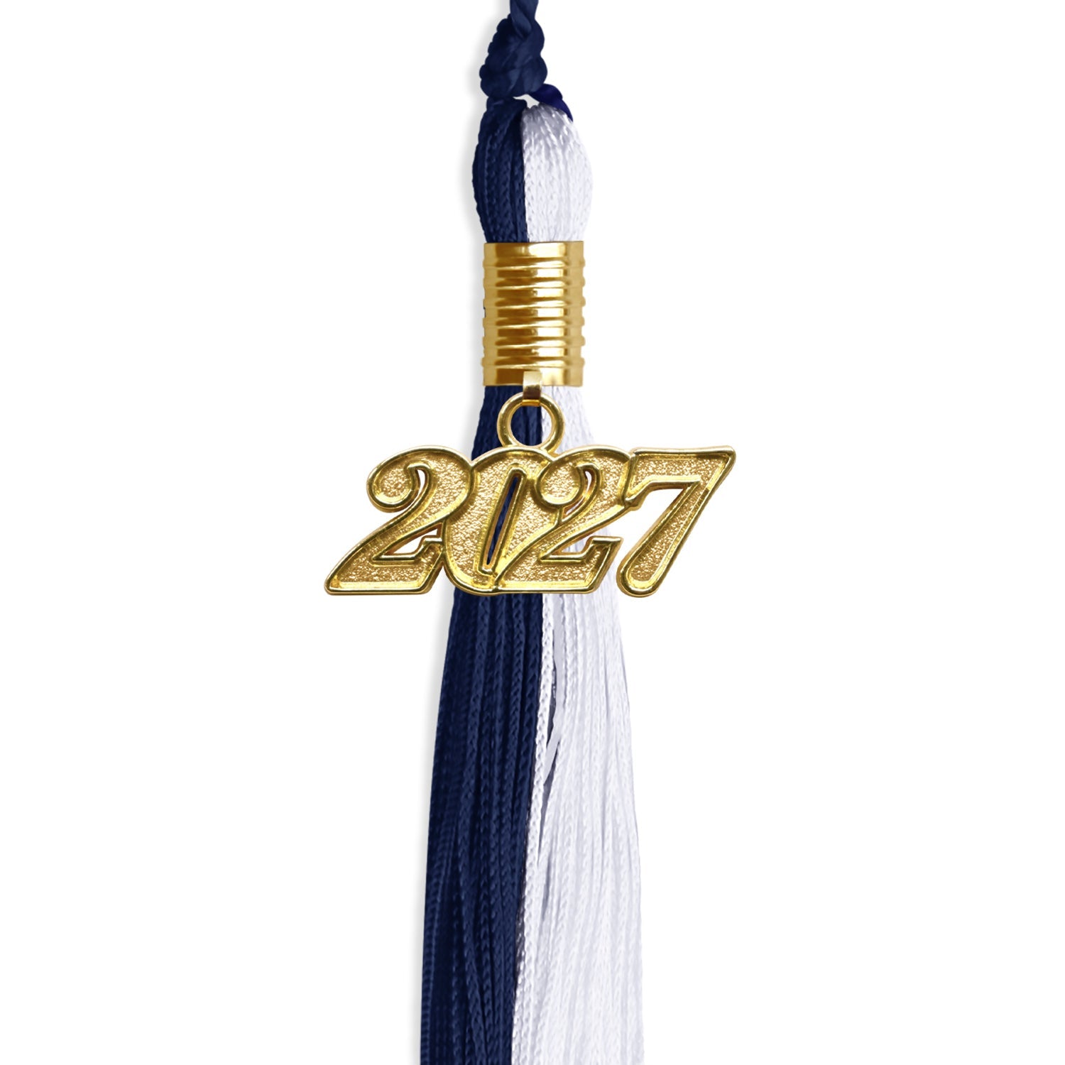 Navy Blue/White Graduation Tassel with Gold Date Drop - Endea Graduation