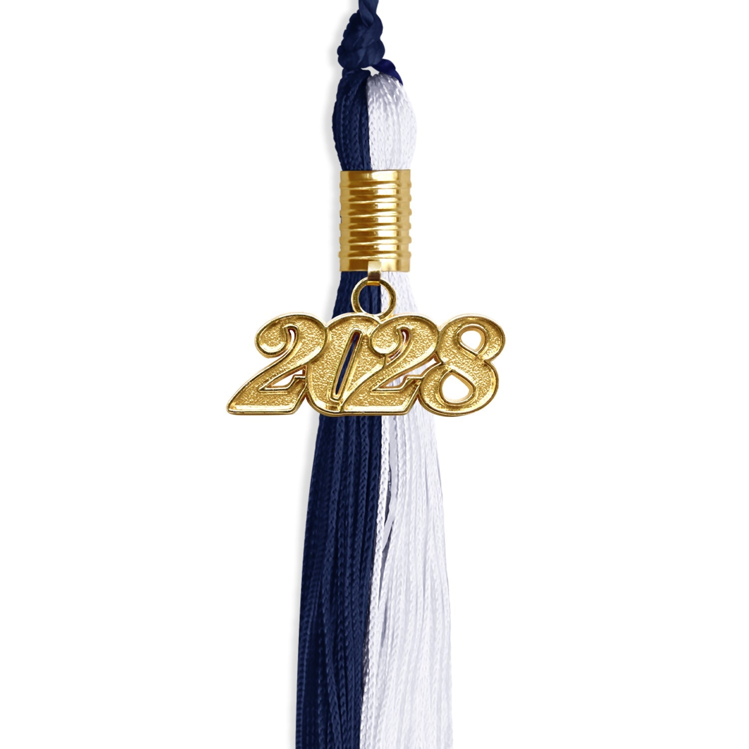 Navy Blue/White Graduation Tassel with Gold Date Drop - Endea Graduation