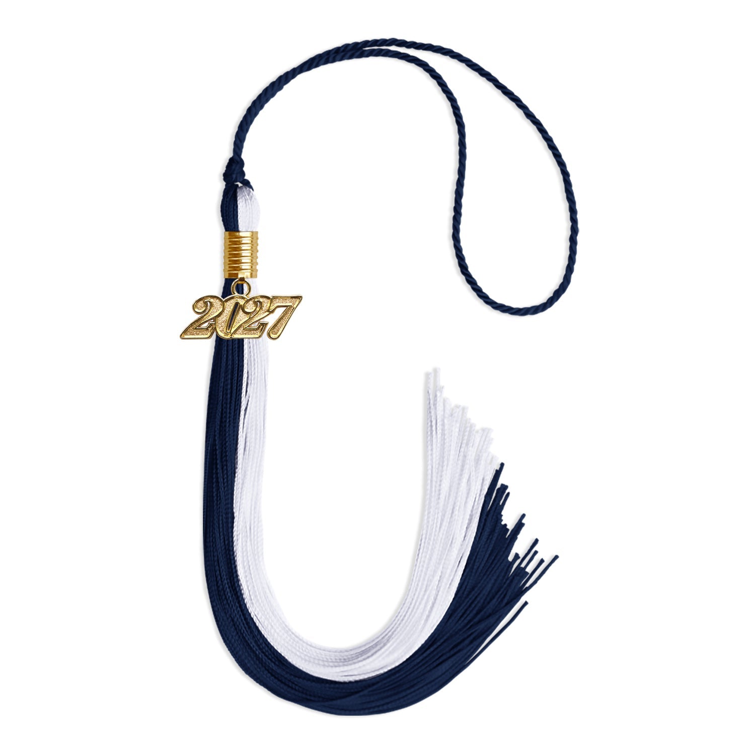 Navy Blue/White Graduation Tassel with Gold Date Drop - Endea Graduation