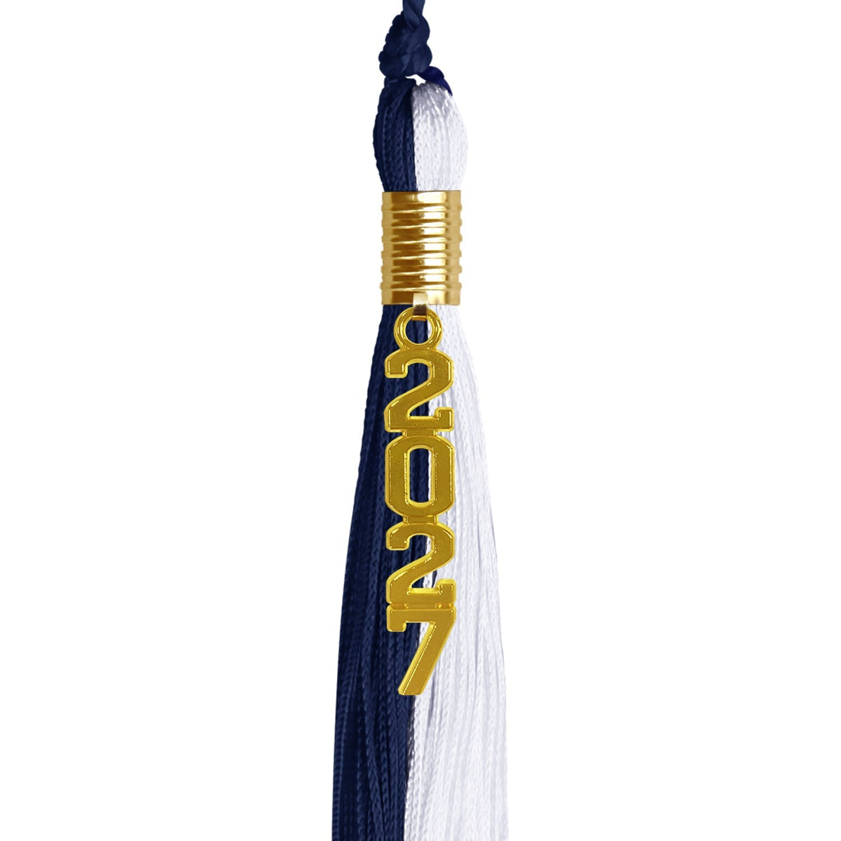 Navy Blue/White Graduation Tassel with Gold Stacked Date Drop - Endea Graduation