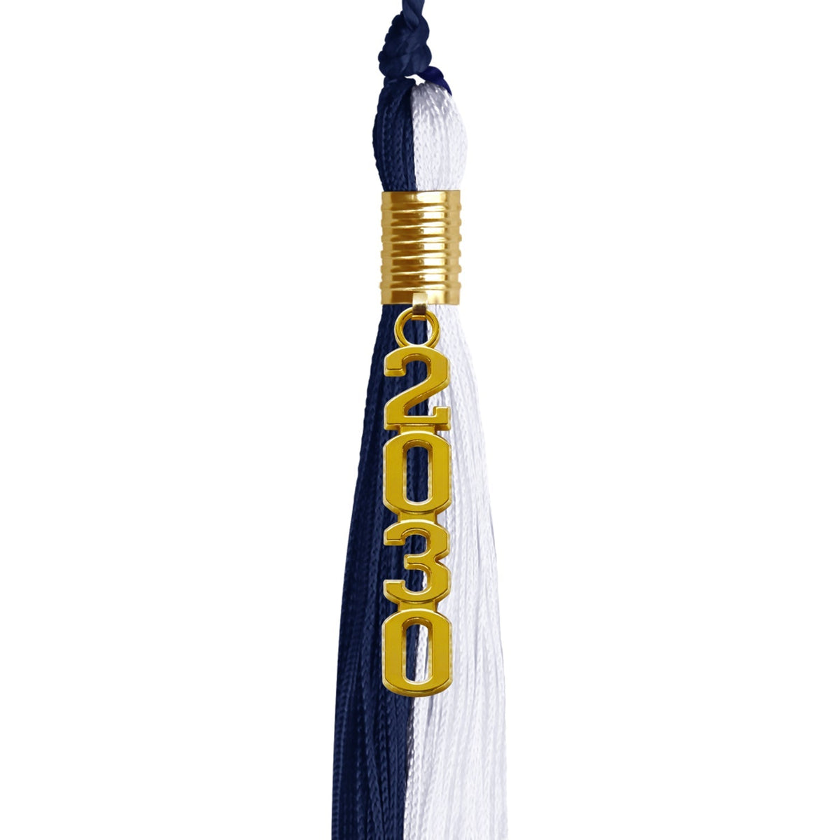 Navy Blue/White Graduation Tassel with Gold Stacked Date Drop - Endea Graduation