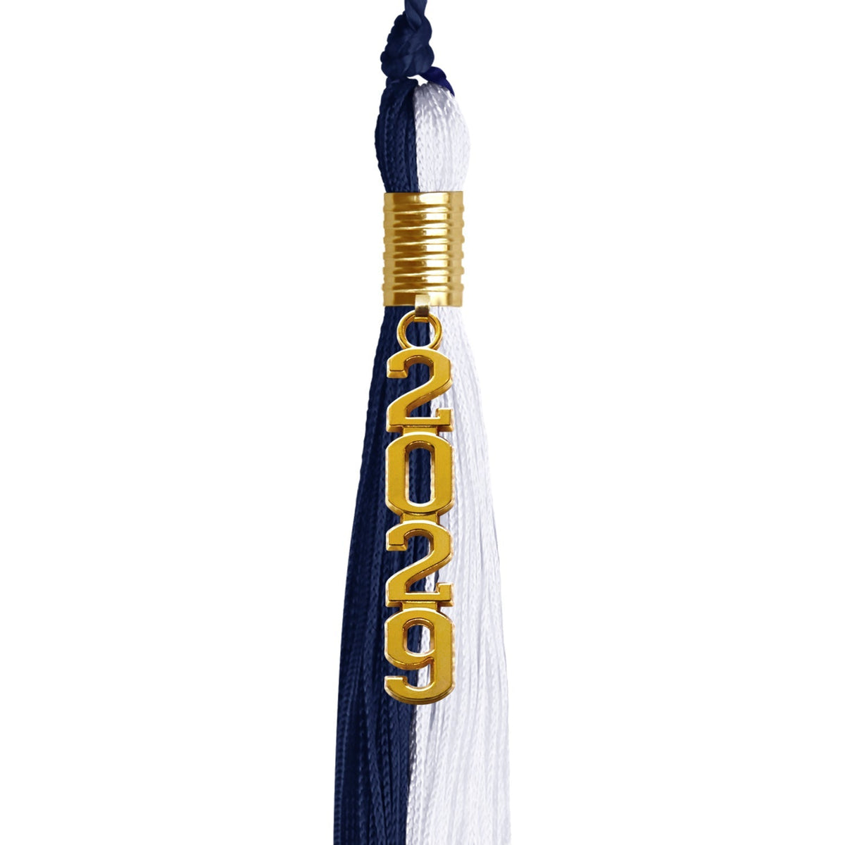Navy Blue/White Graduation Tassel with Gold Stacked Date Drop - Endea Graduation