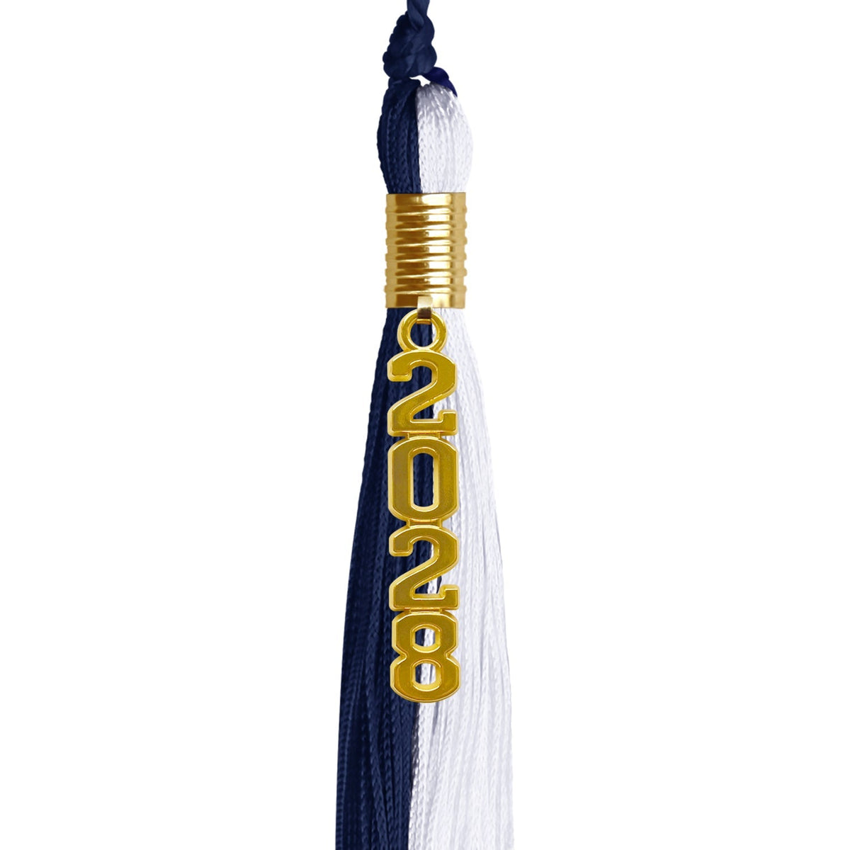Navy Blue/White Graduation Tassel with Gold Stacked Date Drop - Endea Graduation