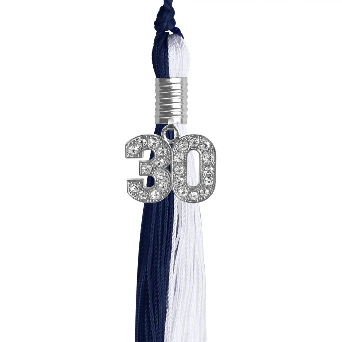 Navy Blue/White Graduation Tassel with Silver Bling Charm - Endea Graduation