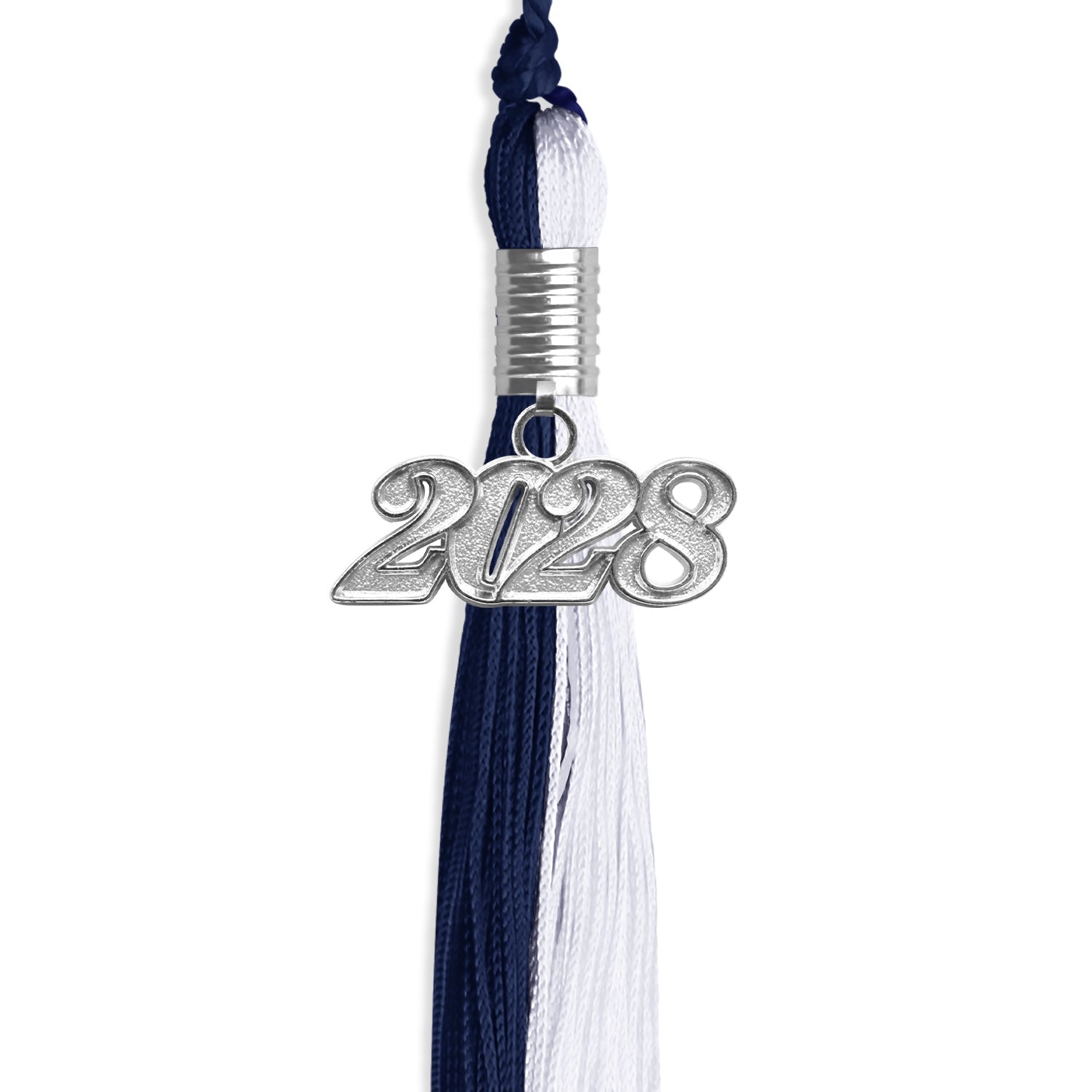 Navy Blue/White Graduation Tassel with Silver Date Drop - Endea Graduation