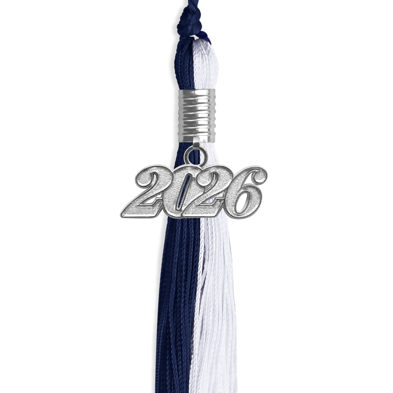 Navy Blue/White Graduation Tassel with Silver Date Drop - Endea Graduation