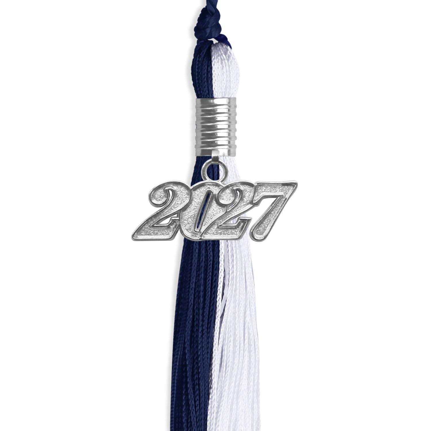 Navy Blue/White Graduation Tassel with Silver Date Drop - Endea Graduation