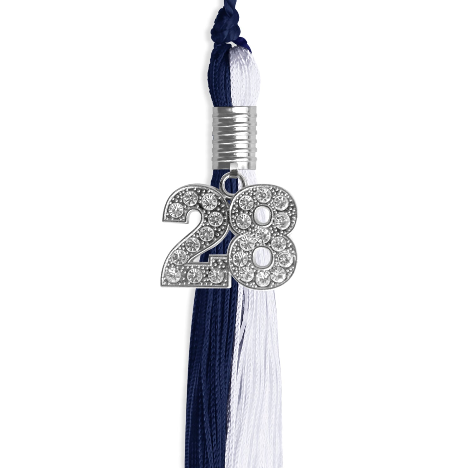 Navy Blue/White Graduation Tassel with Silver Date Drop - Endea Graduation