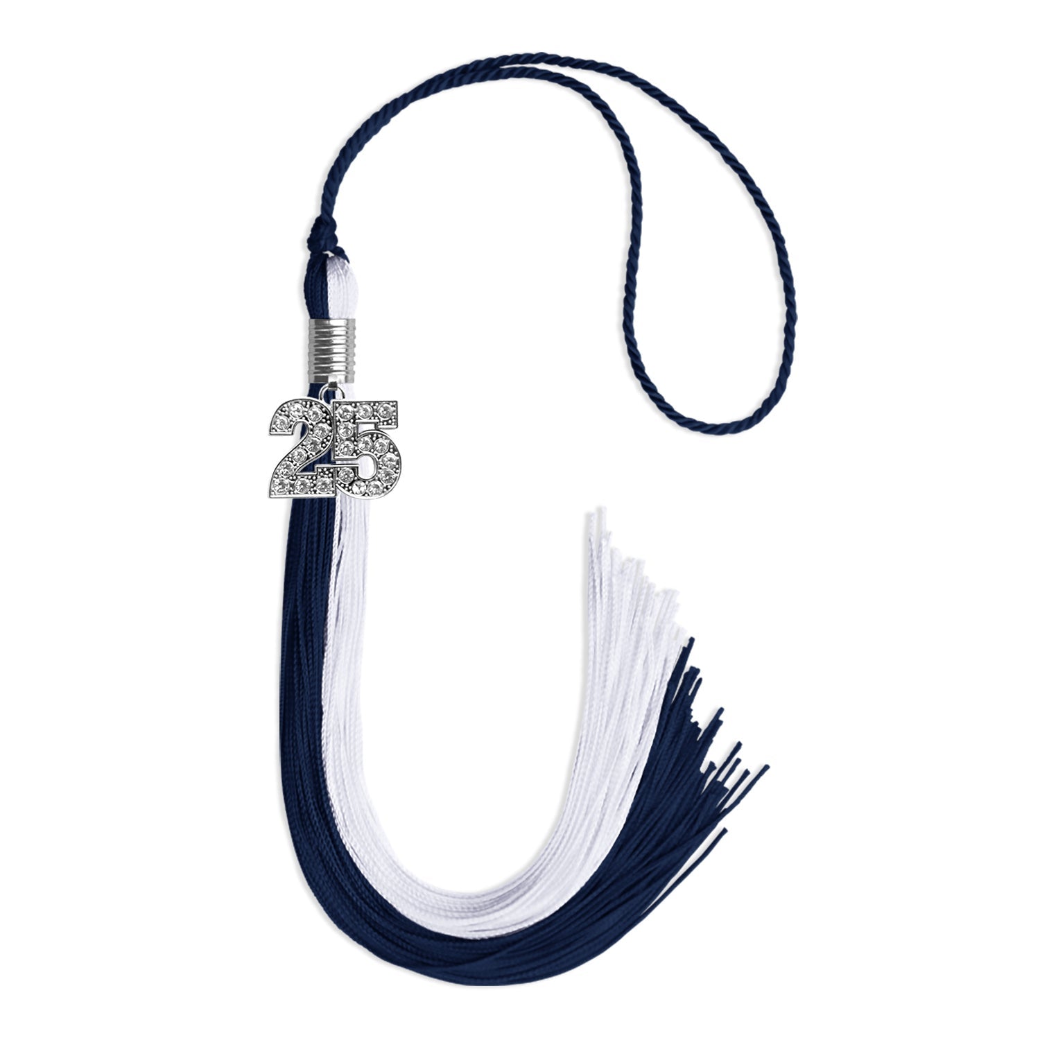 Navy Blue/White Graduation Tassel with Silver Date Drop - Endea Graduation