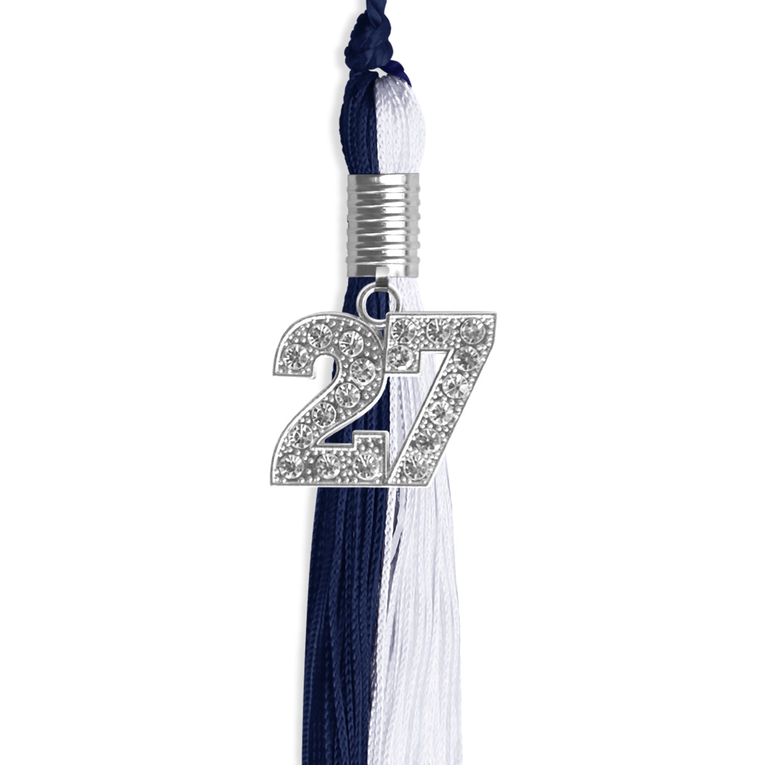 Navy Blue/White Graduation Tassel with Silver Date Drop - Endea Graduation