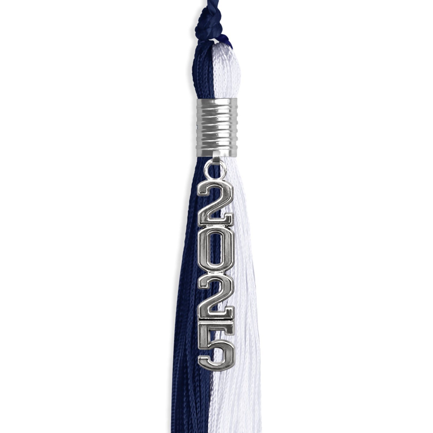 Navy Blue/White Graduation Tassel with Silver Stacked Date Drop - Endea Graduation
