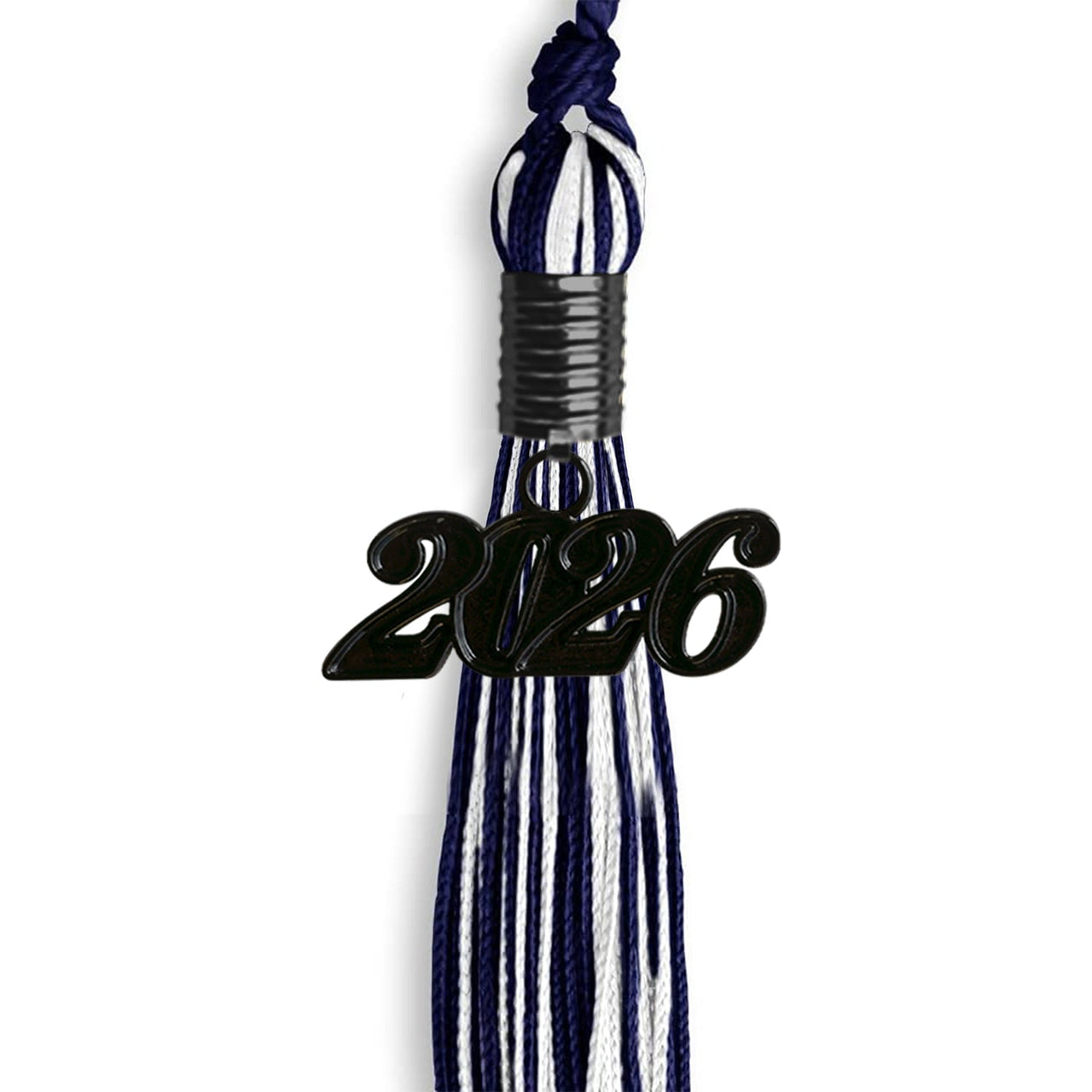 Navy Blue/White Mixed Color Graduation Tassel with Black Date Drop - Endea Graduation