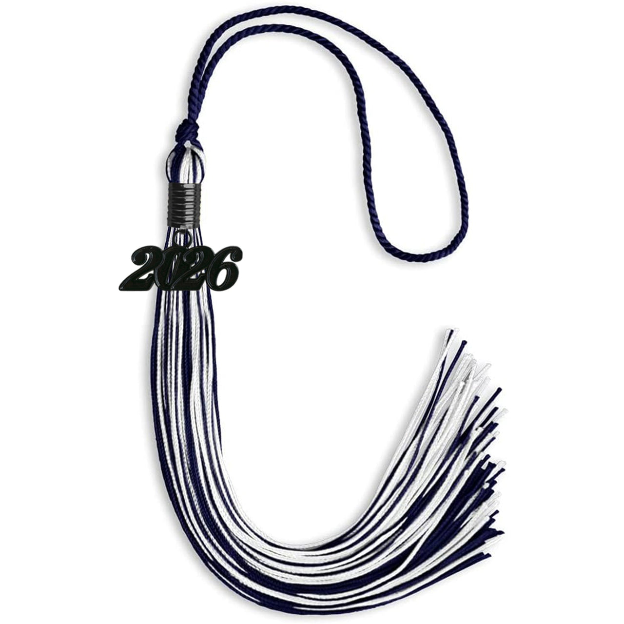 Navy Blue/White Mixed Color Graduation Tassel with Black Date Drop - Endea Graduation